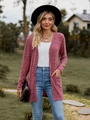 Detail of dusty rose ribbed knit cardigan featuring front buttons and side pockets - S / Burgundy
