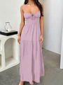 Lavender backless A-line maxi dress with delicate lace-up detail and tiered skirt - S / Light Purple
