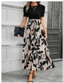 Detail of elegant black puff sleeves and high-waist floral print skirt with a bow tie - S / Black