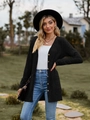 Close-up of black ribbed knit cardigan featuring a V-neckline and button-down front detail - S / Black