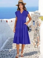 Abito midi blu reale con scollo a V, maniche con volant e gonna a balze in stile vacanza - Blu