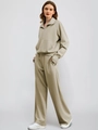 Detail of light khaki zip-up sweatshirt and wide-leg jogger set with clean finish - S / Light Khaki