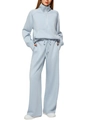 Detail of light blue two-piece lounge set with half-zip sweatshirt and drawstring waist - Light Blue