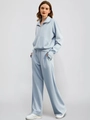 Light blue two-piece lounge set with half-zip sweatshirt and wide-leg jogger pants - S / Light Blue