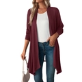 Γυναικεία μπορντό μακριά ζακέτα με λευκό μπλουζάκι και μπλε τζιν για το φθινόπωρο - Μπορντό