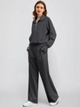 Women's dark gray oversized half-zip sweatshirt and wide-leg jogger two-piece set - S / Dark Gray
