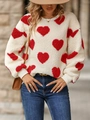 Women's oversized white fleece sweatshirt with vibrant red heart patterns - S / Red Heart