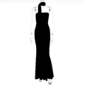 Sleek black strapless bodycon maxi dress with matching skinny scarf neck accessory - S / Black