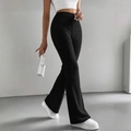 Pantaloni a zampa neri in maglia a costine con vita alta e strisce verticali - S / Nero