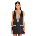 Vestido corto negro sin mangas con cuello en V y adornos de pedrería plateada en bolsillos - S / Negro