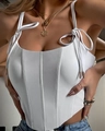 White corset style camisole top with tie-up straps and pointed V-hem design - S / White