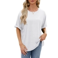 Women's loose white round neck T-shirt with stylish rolled cuffs and casual fit - White