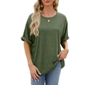 Army green oversized short sleeve T-shirt with rolled cuffs and casual loose fit - Army Green