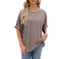 Women's oversized round neck short sleeve T-shirt in dusty brown cotton blend - Coffee