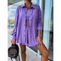 Completo casual da donna 3 pezzi viola con camicia, top e pantaloncini estivi - S / Lavanda