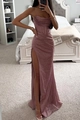 Close-up of pink sequin dress featuring corset bodice and high slit detail - S / Dress (60620) / Glitter Lotus Pink