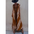 Robe longue bohème jaune gingembre à imprimé géométrique et col en V décontractée - 2XL / Café