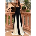 Elegant sleeveless black and white contrast striped maxi dress for women on terrace - S / Black and White
