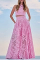 Dettaglio del set due pezzi rosa con ricamo a cuore e top corto senza maniche alla moda - Set G280 Rosa / Taglia S