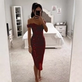 Elegantes tiefrotes Paillettenkleid mit schulterfreiem Design für Partys und Abende - S / Burgunderrot