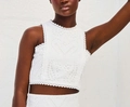 Set a due pezzi in pizzo bianco con top corto senza maniche e gonna coordinata - Bianco G280# Top / Taglia S