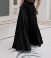 Elegante gonna lunga nera con ricamo traforato a vita alta per un look da vacanza - Gonna Nera G280# / Taglia S