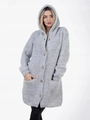 Damen Strickjacke mit Kapuze in Grau mit Holzknöpfen und Taschen vorne - S / Hellgrau