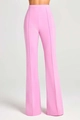 Women's bright pink high waist wide leg flare trousers with pressed crease detail - S / Pink Long Pants (G453)