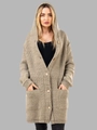 Damen Strickjacke mit Kapuze, Holzknöpfen und großen Taschen in Übergröße Khaki - S / Khaki