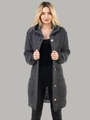 Damen Strickjacke in Dunkelgrau mit Kapuze, Vintage-Holzknöpfen und Taschen - S / Dunkelgrau