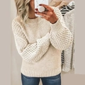 Détail du pull en maille beige avec manches lanternes et finitions côtelées - S / Beige