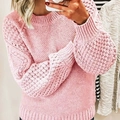 Pull en maille rose à col rond avec manches lanternes et motifs de tricot en losange - S / Rose