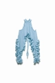 Light blue sleeveless halter top with layered ruffles for a chic summer vacation set - Blue Top