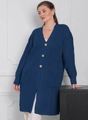 Detailansicht der V-Ausschnitt Strickjacke mit runden Holzknöpfen und großen Fronttaschen - Marineblau