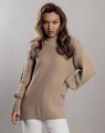 Détail d'un pull en maille épaisse kaki avec poignets côtelés et motif texturé - S / Kaki