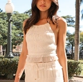 Weißes ärmelloses Chiffon-Set mit Rüschen und Neckholder-Top für den Sommer - S / Aprikose Oberteil