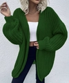 Detail of dark green chunky knit cardigan with textured woven surface and loose fit - S / Dark Green