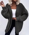 Detail shot of chunky dark grey knit cardigan showing cable texture and ribbed cuffs - S / Dark Gray