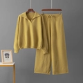 Conjunto de punto de dos piezas amarillo mostaza con suéter polo de pico y pantalón ancho - Talla única / Amarillo