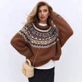 Jersey de punto Fair Isle marrón con patrón jacquard vintage y textura de mohair suave - S / café