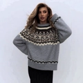 Jersey de punto Fair Isle para mujer con estampados nórdicos y ajuste relajado - S / Gris