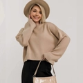 Women's apricot knit sweater with round neck and drop shoulder in a relaxed fit - S / Camel