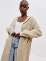 Chic oversized long faux mink fur cardigan hoodie in beige with cozy front pockets - Khaki
