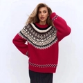 Jersey navideño rojo de punto Fair Isle con patrones clásicos y textura suave de felpa - S / Rojo
