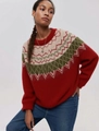Dettaglio del motivo Fair Isle su maglione rosso con morbida trama in maglia spazzolata - S / Rosso