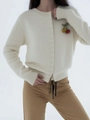Detail of cream knit cardigan featuring cute 3D cherry embroidery and round buttons - One Size / Off White