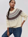 Dettaglio del motivo a maglia Fair Isle su un morbido maglione in mohair - S / Bianco Sporco