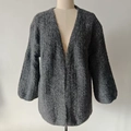 Mid-grey knit cardigan with lantern sleeves and soft mohair texture in loose fit - Dark Gray