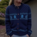 Cárdigan de punto azul marino con estampados nórdicos Fair Isle y botones redondos - Talla única / Azul marino