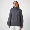 Jersey de cuello alto gris oscuro de punto grueso con puños de piel y trenzado - Talla única / gris oscuro